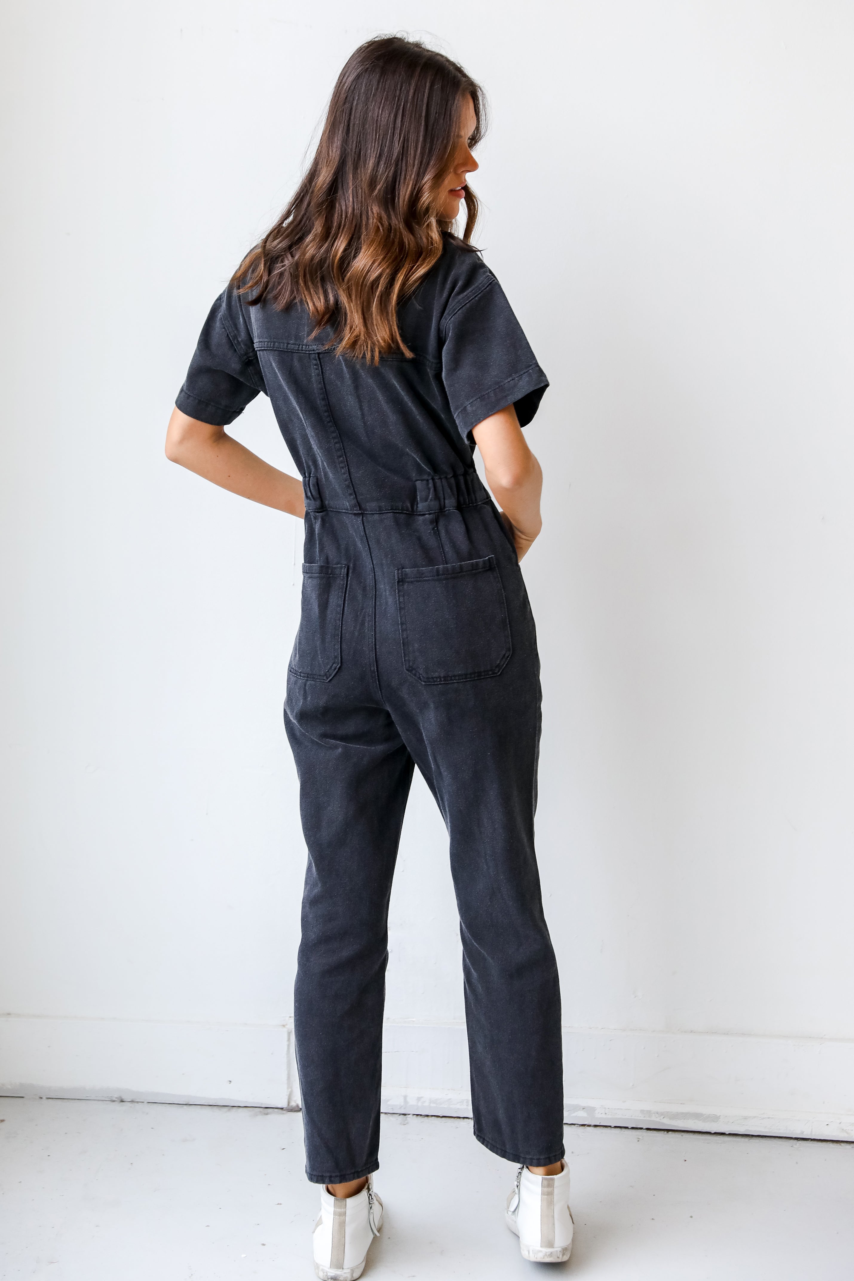 Denim Utility Jumpsuit back view