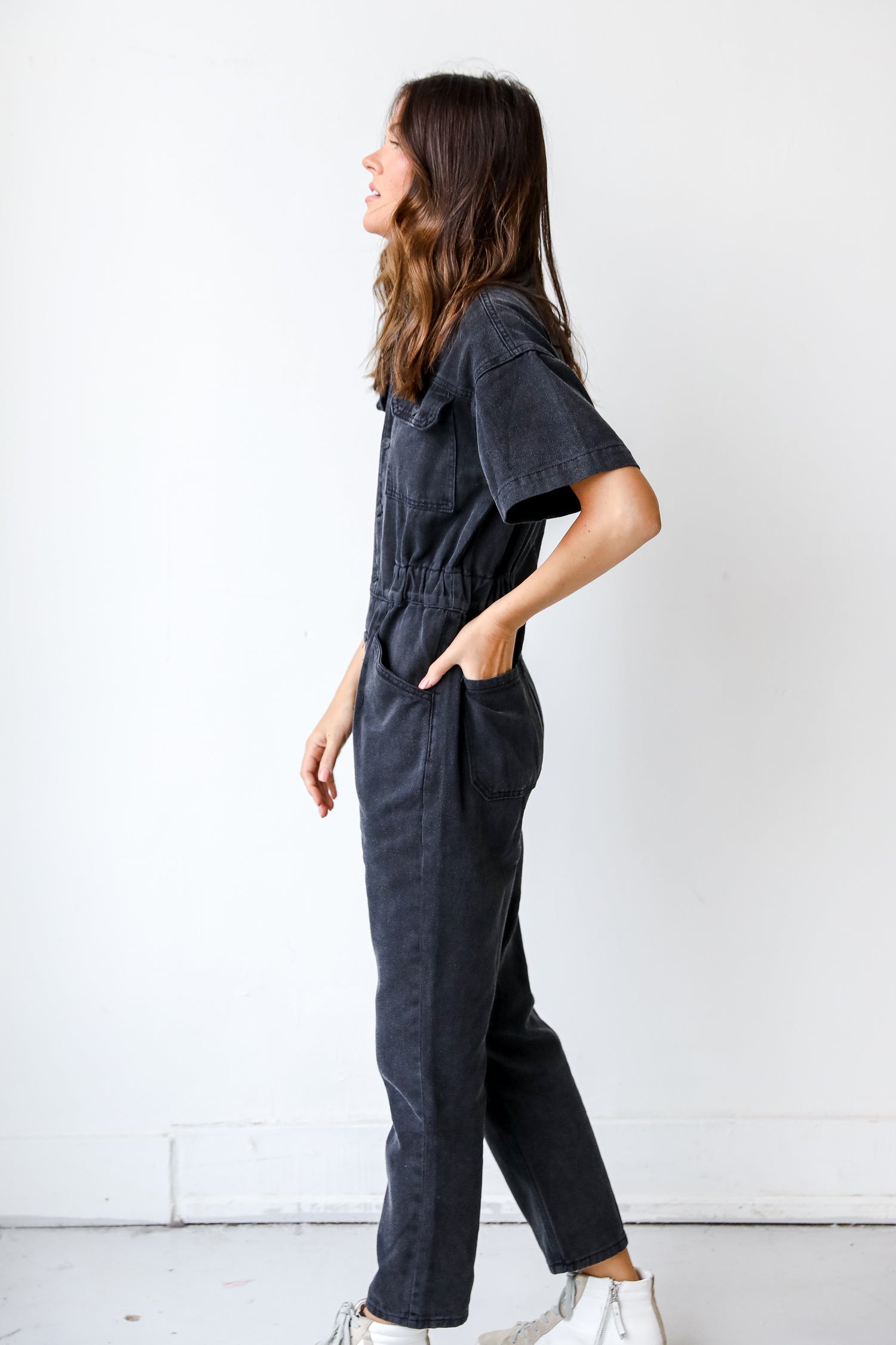 Denim Utility Jumpsuit side view