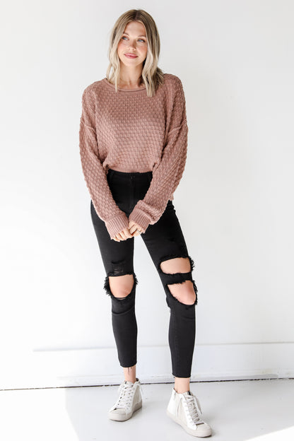 Black Distressed Skinny Jeans on model