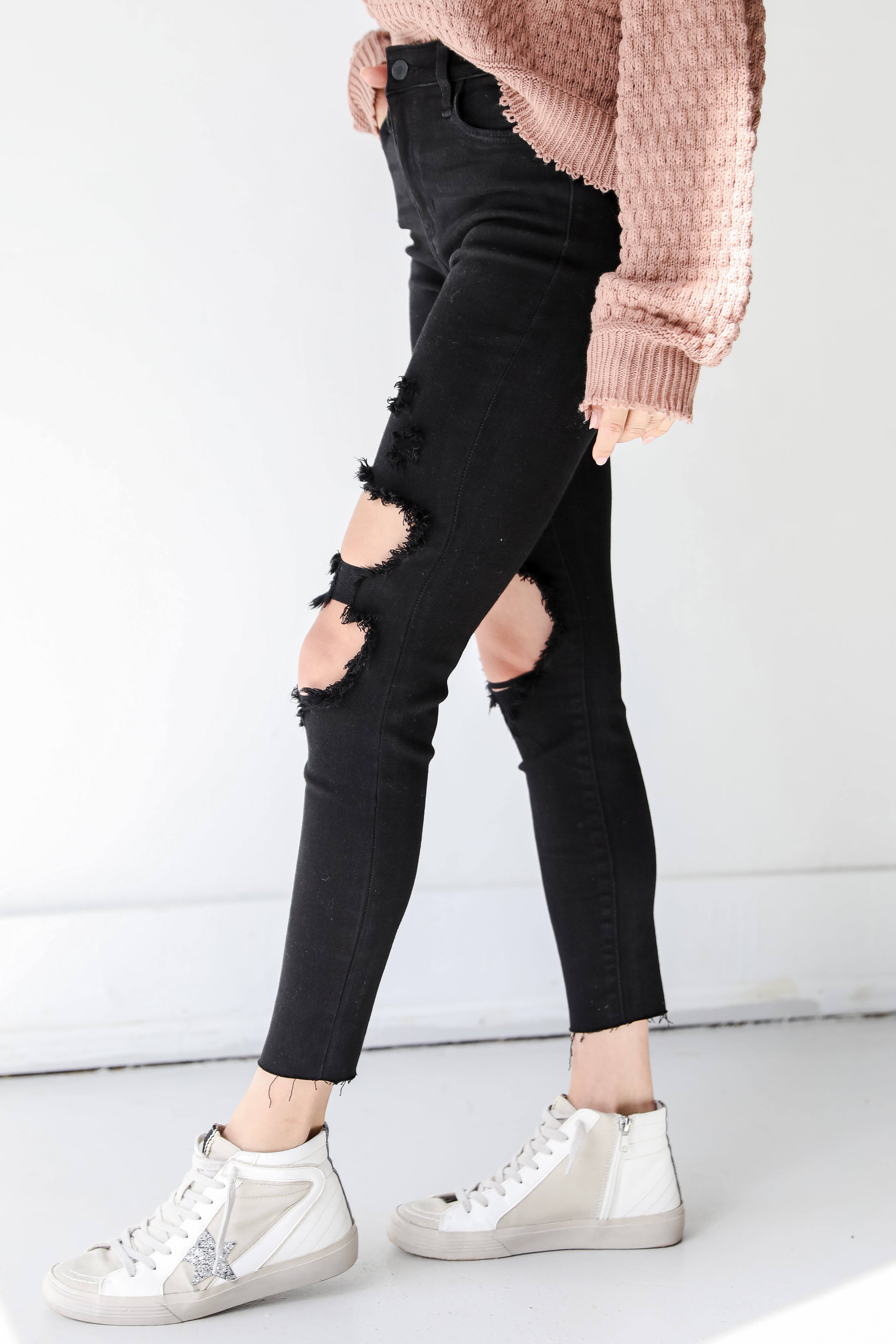 Black Distressed Skinny Jeans side view