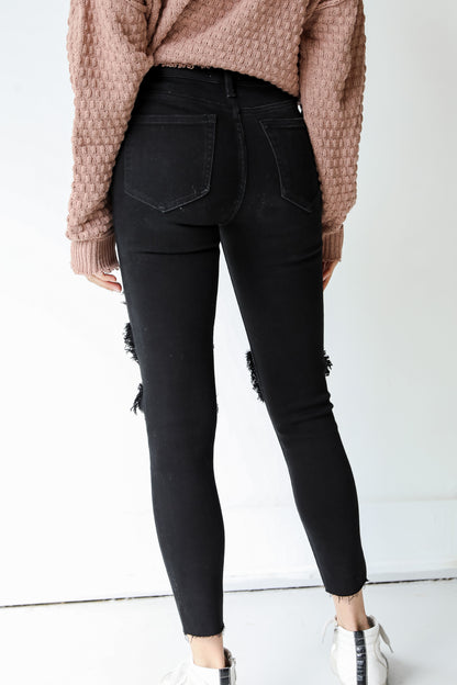 Black Distressed Skinny Jeans back view
