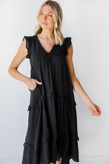 Eyelet Tiered Midi Dress front view