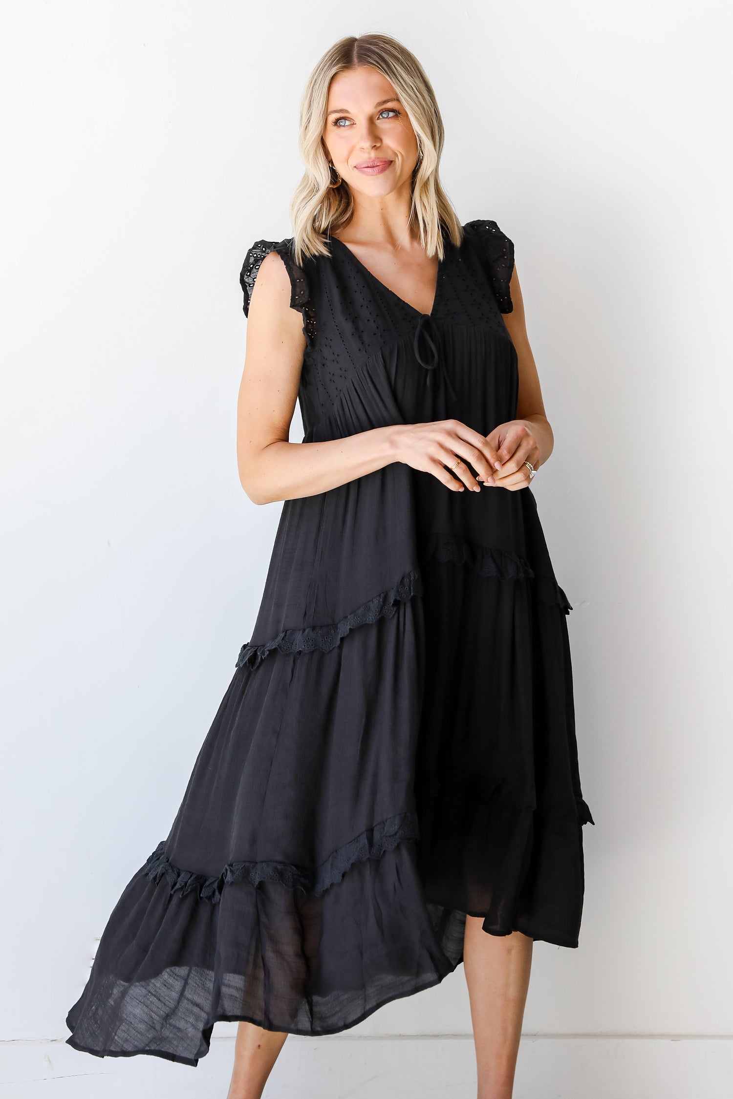 Eyelet Tiered Midi Dress