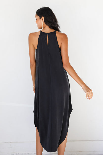 black Midi Dress back view