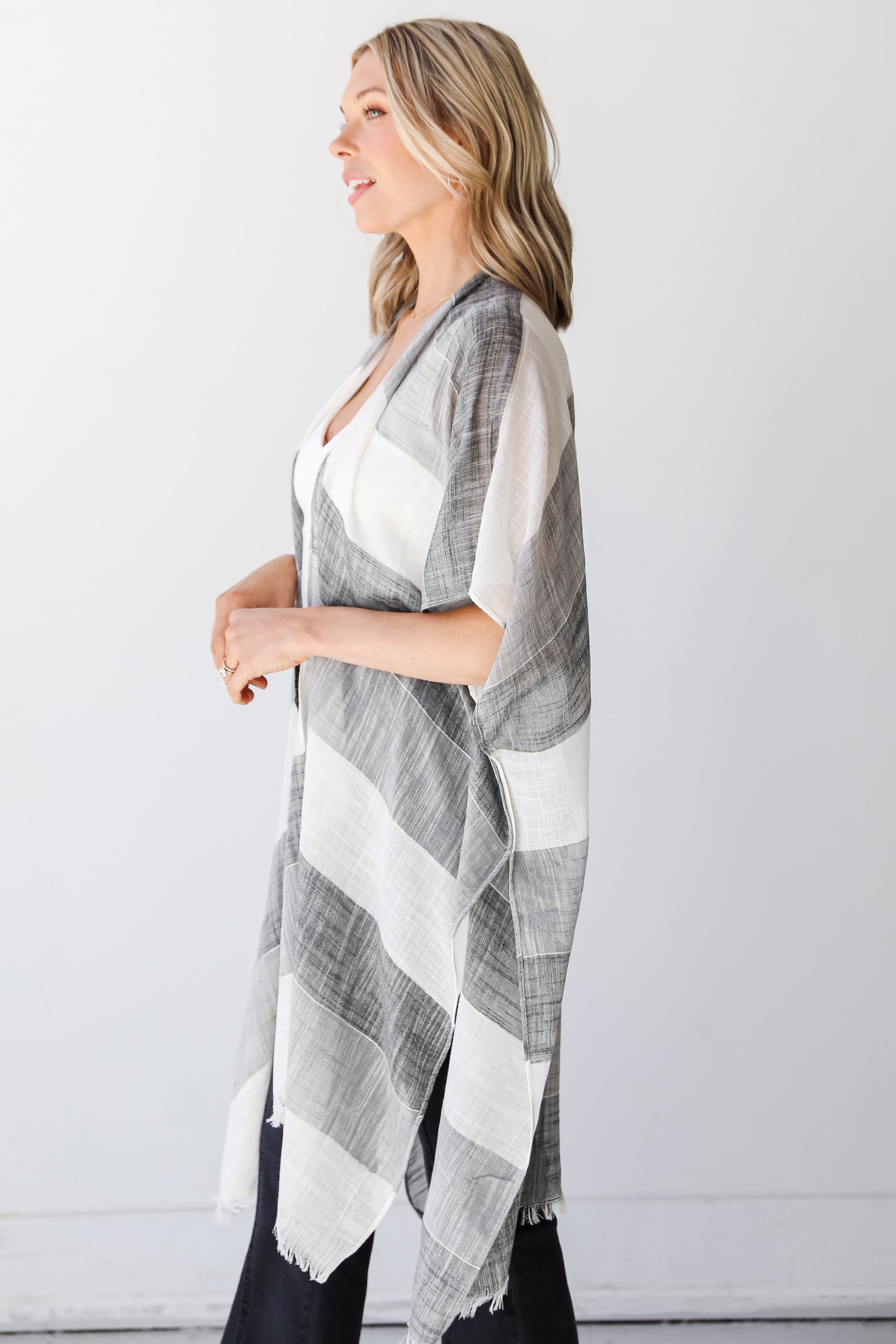 striped Kimono side view