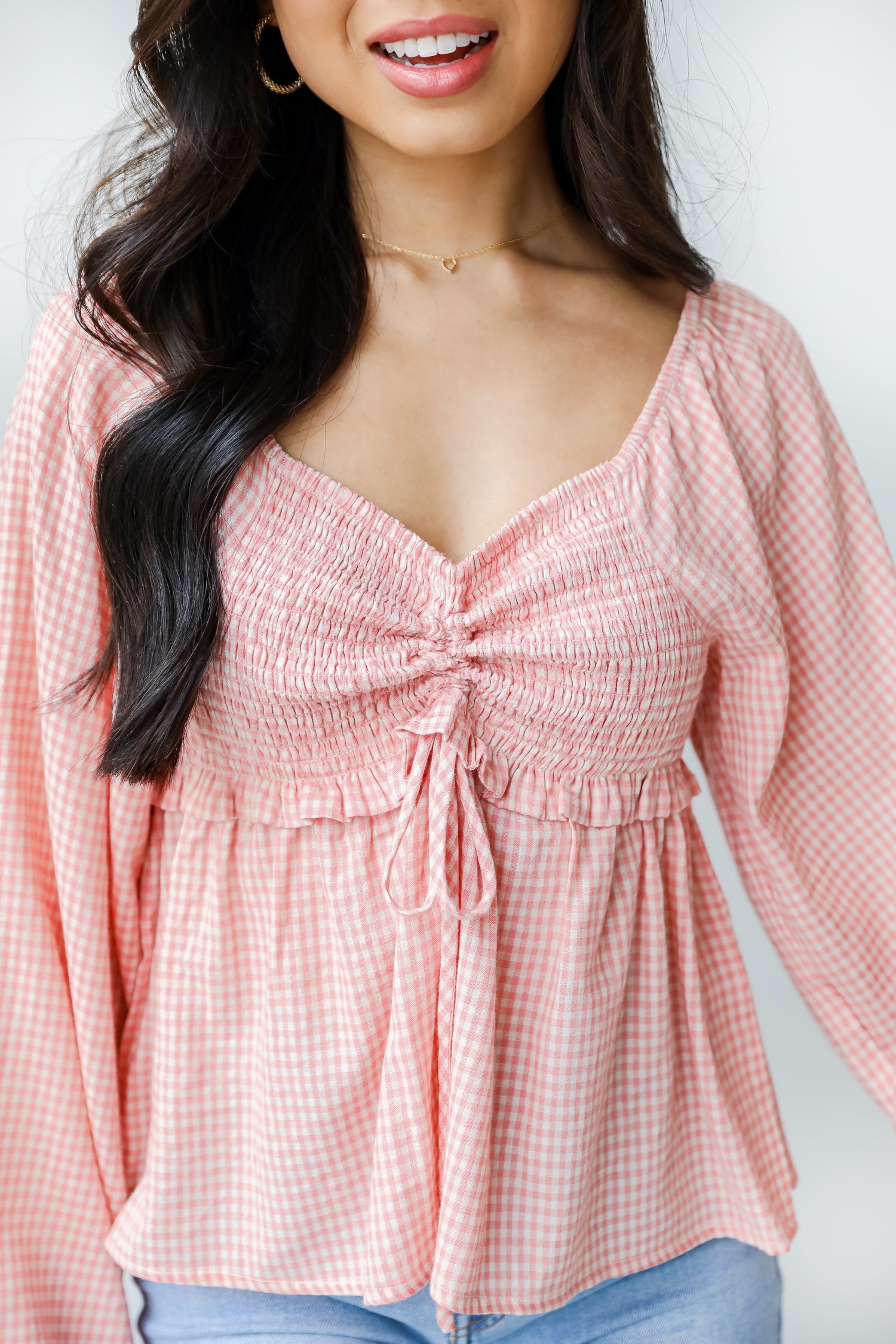 Smocked Gingham Blouse close up