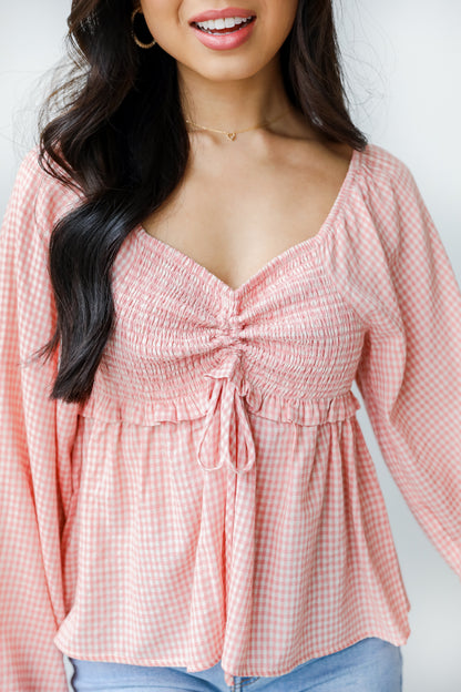 Smocked Gingham Blouse close up