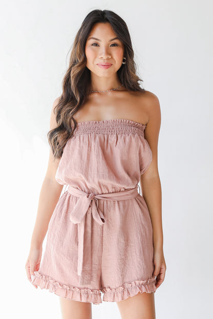 pink strapless romper