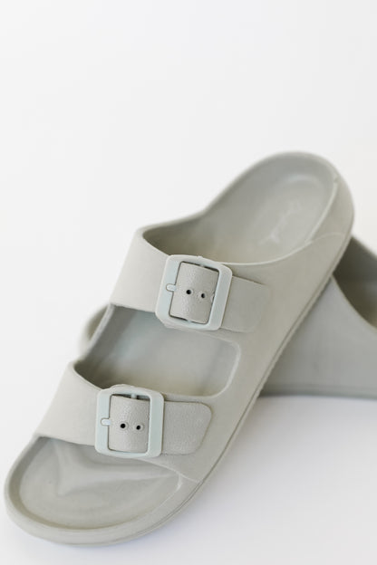 Double Strap Sandals in sage close up