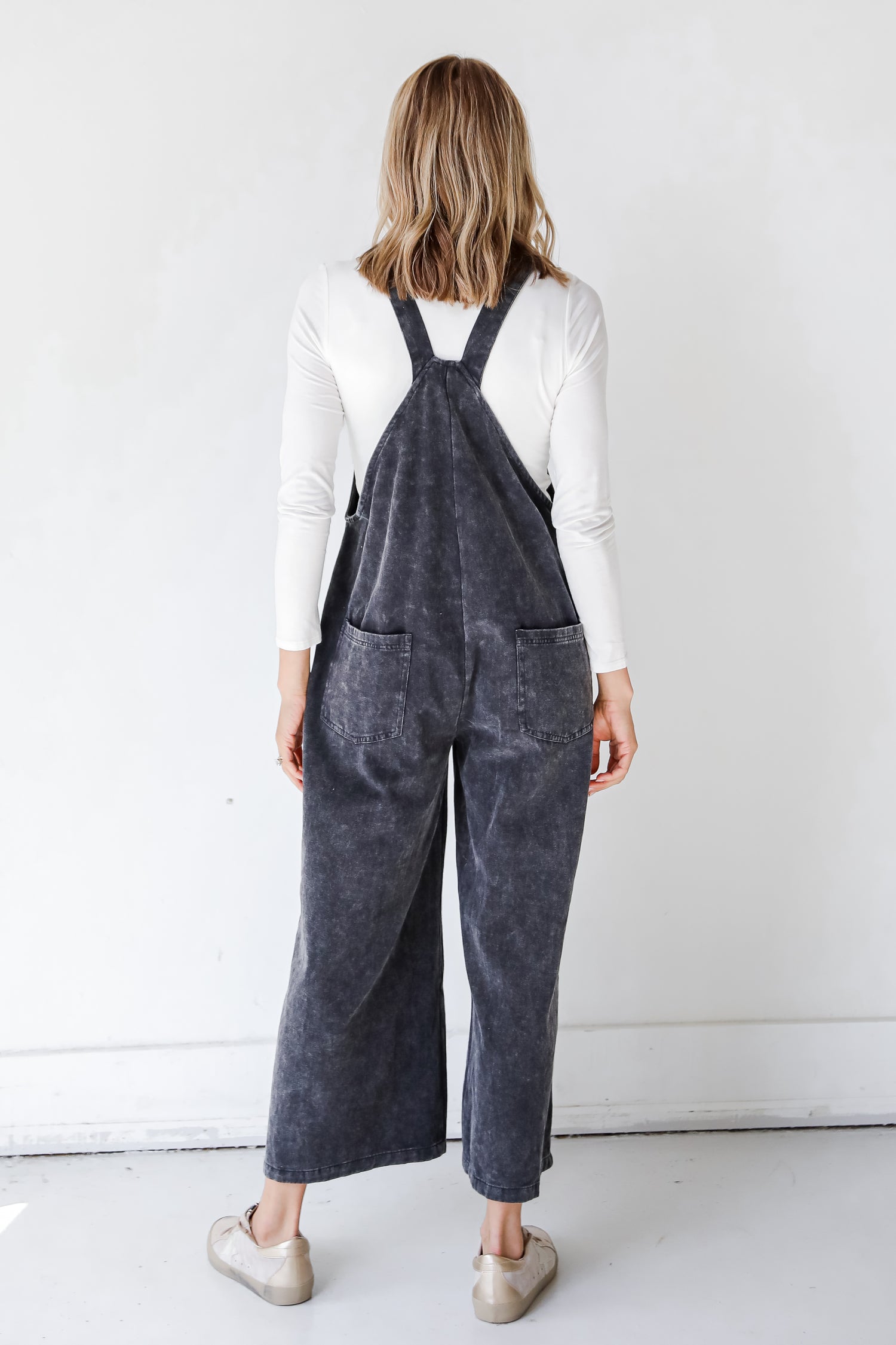 black velvet overalls back view