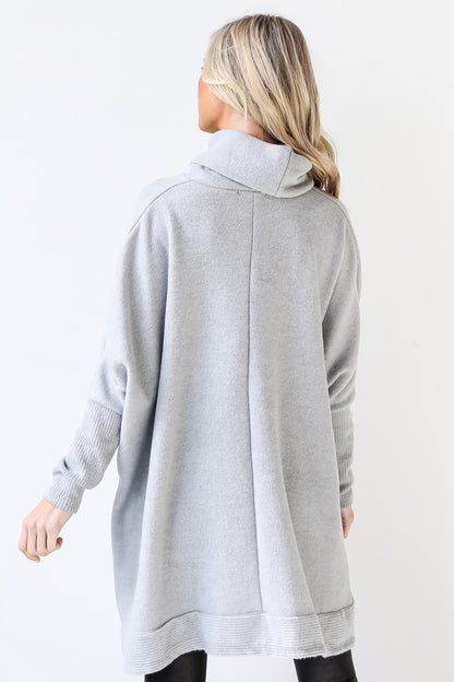 Cowl Neck Sweater in heather grey back view
