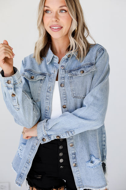 Distressed Denim Jacket on model