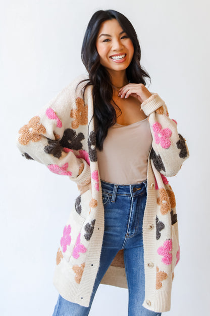 Flower Sweater Cardigan on model