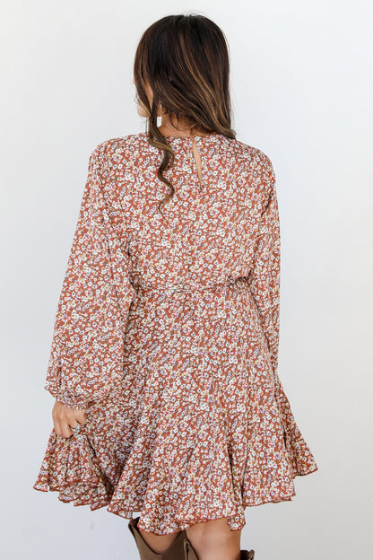 rust Floral Mini Dress back view
