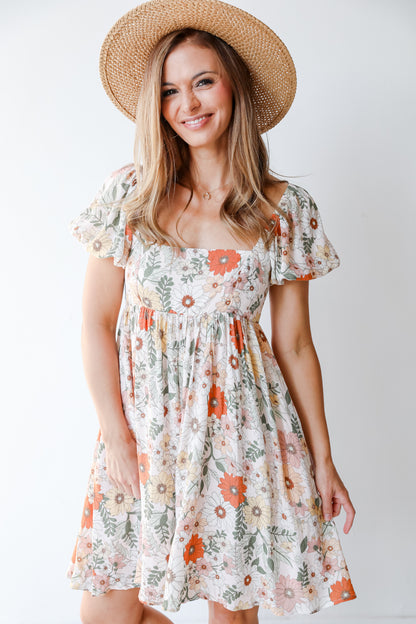 Floral Mini Dress on dress up model