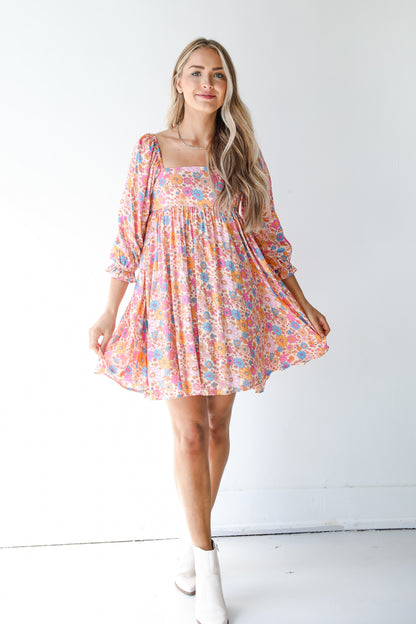 pink floral mini dress