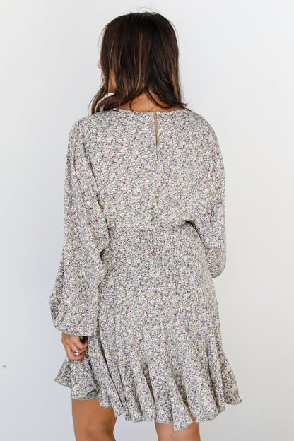sage Floral Mini Dress back view