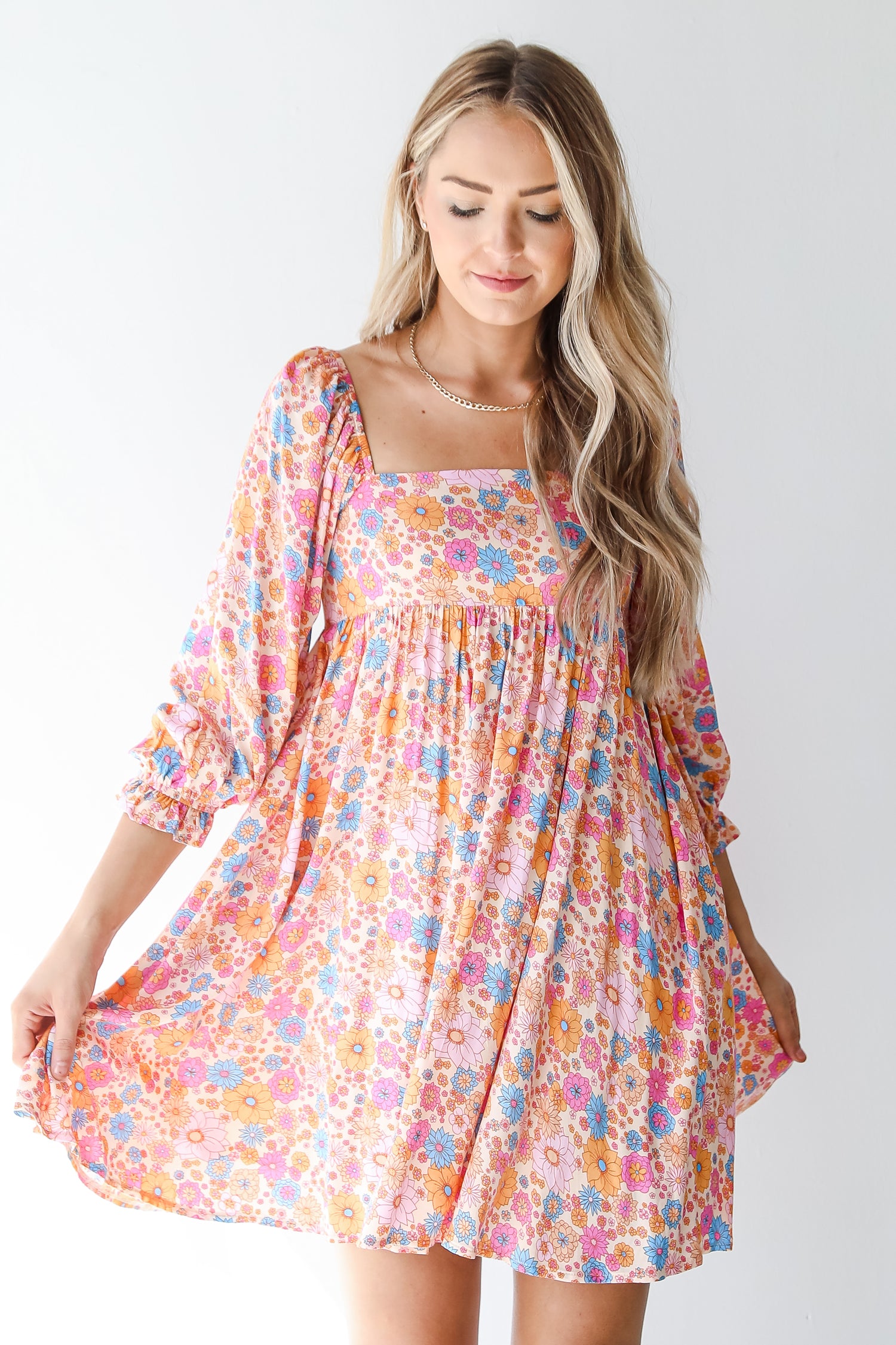 pink floral mini dress