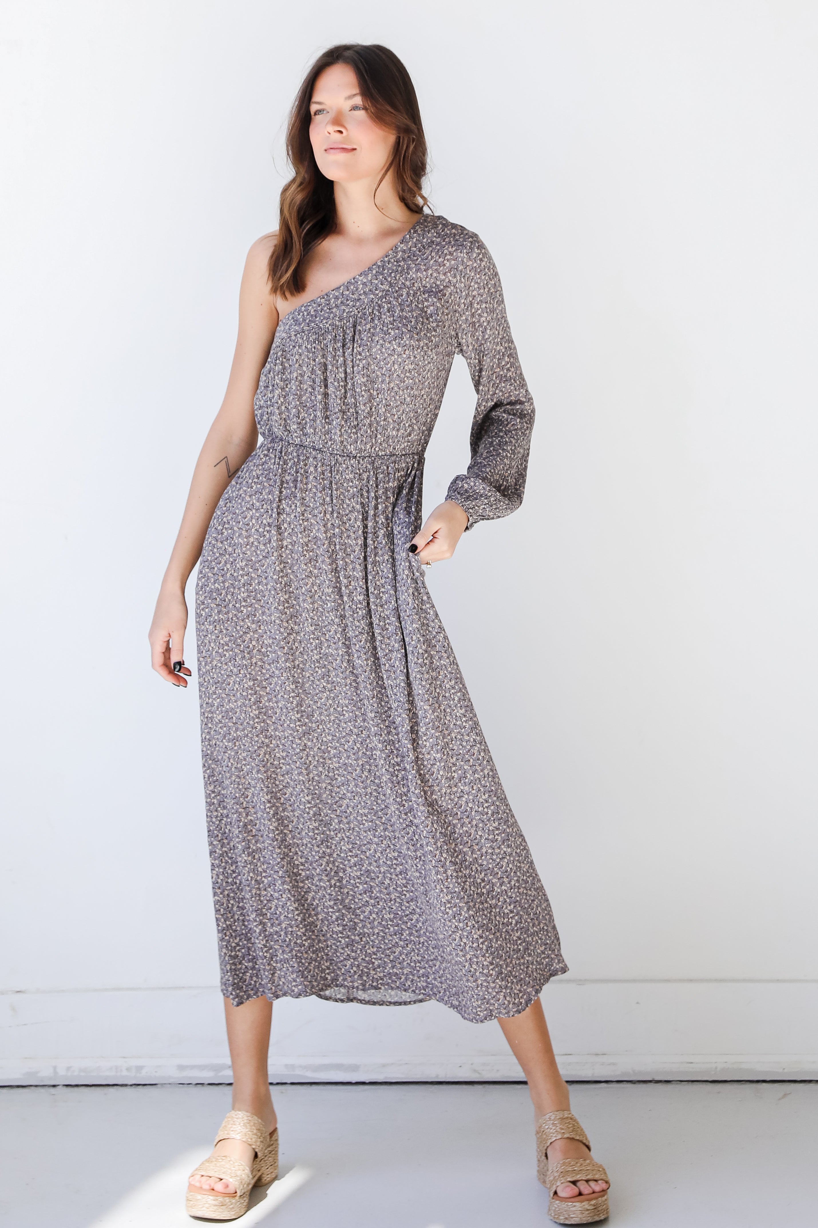 One-Shoulder Floral Maxi Dress on model
