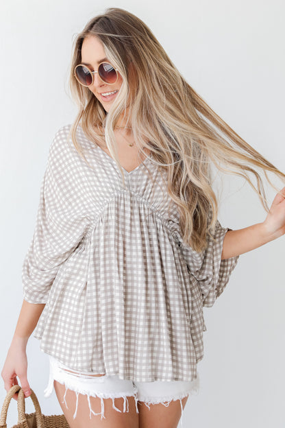 Gingham Blouse in grey on model