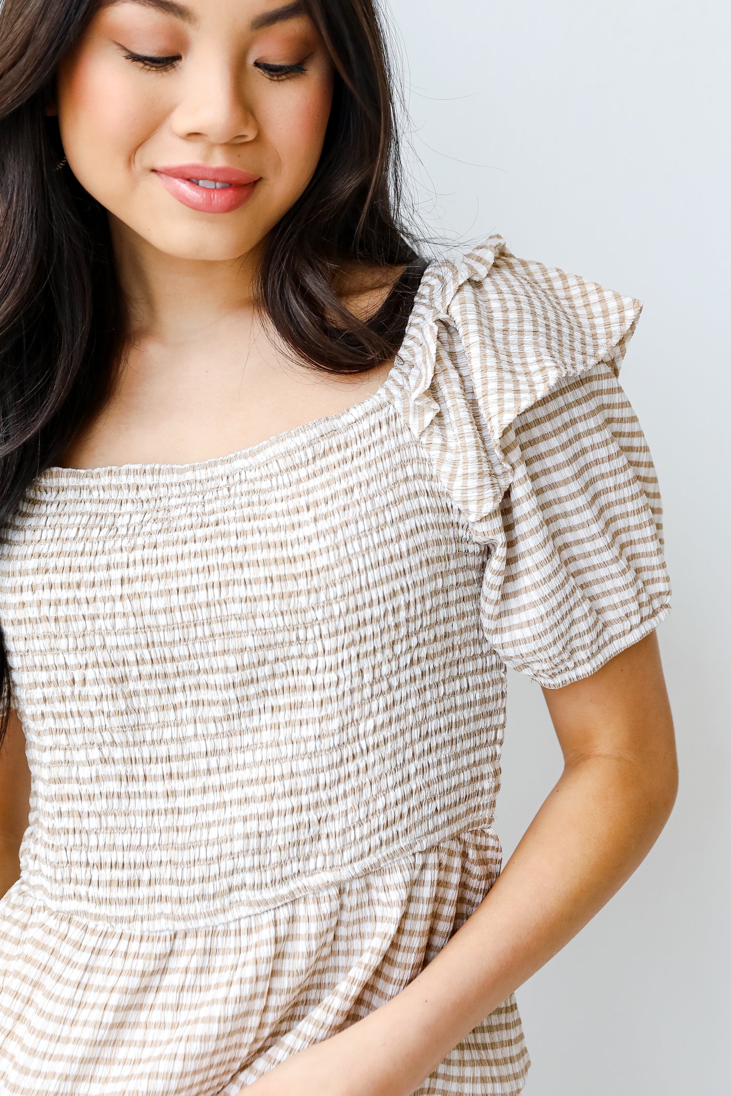 Gingham Smocked Blouse front view