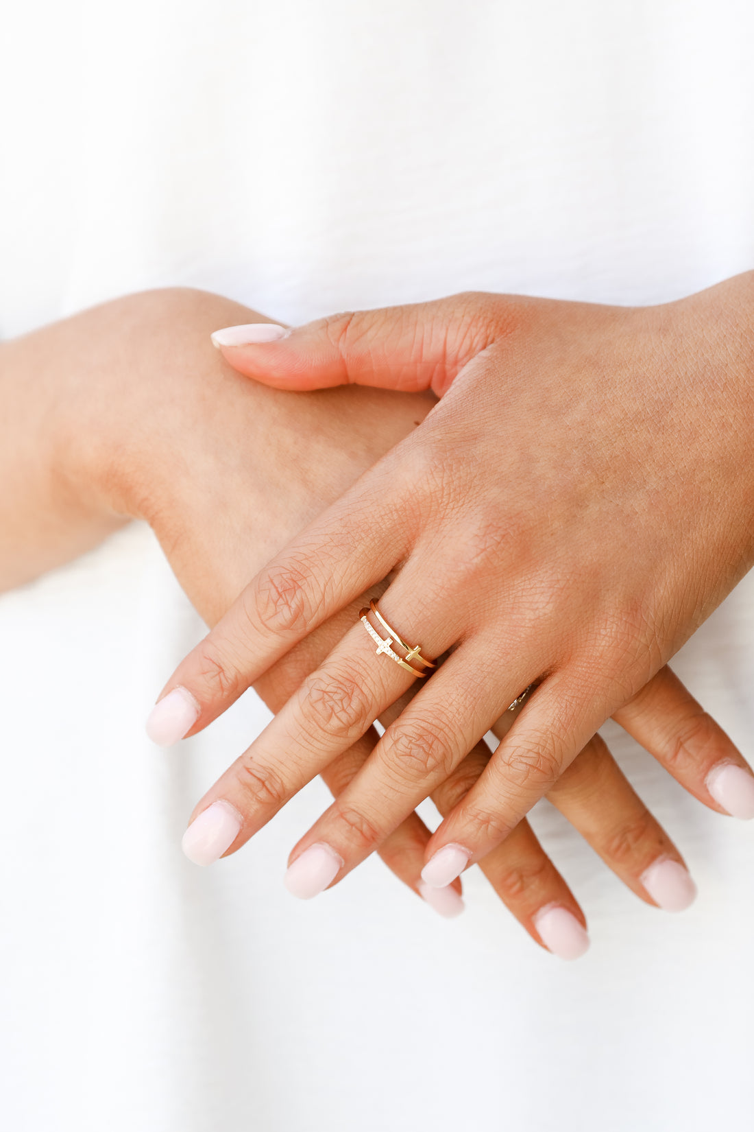 Gold Rhinestone Cross Ring