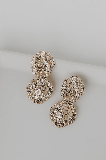 Gold Hammered Drop Earrings flat lay