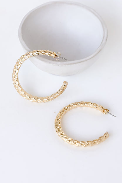 Gold Textured Hoop Earrings close up