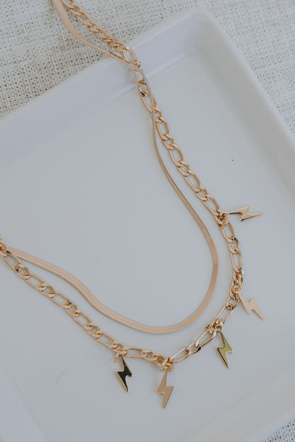 Gold Lightning Bolt Layered Necklace from dress up