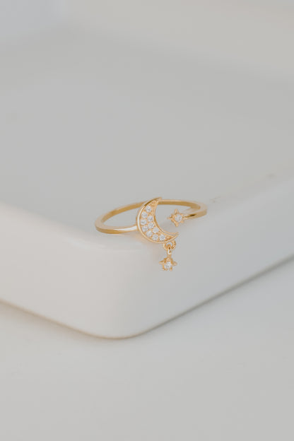 Gold Rhinestone Star + Moon Ring from dress up