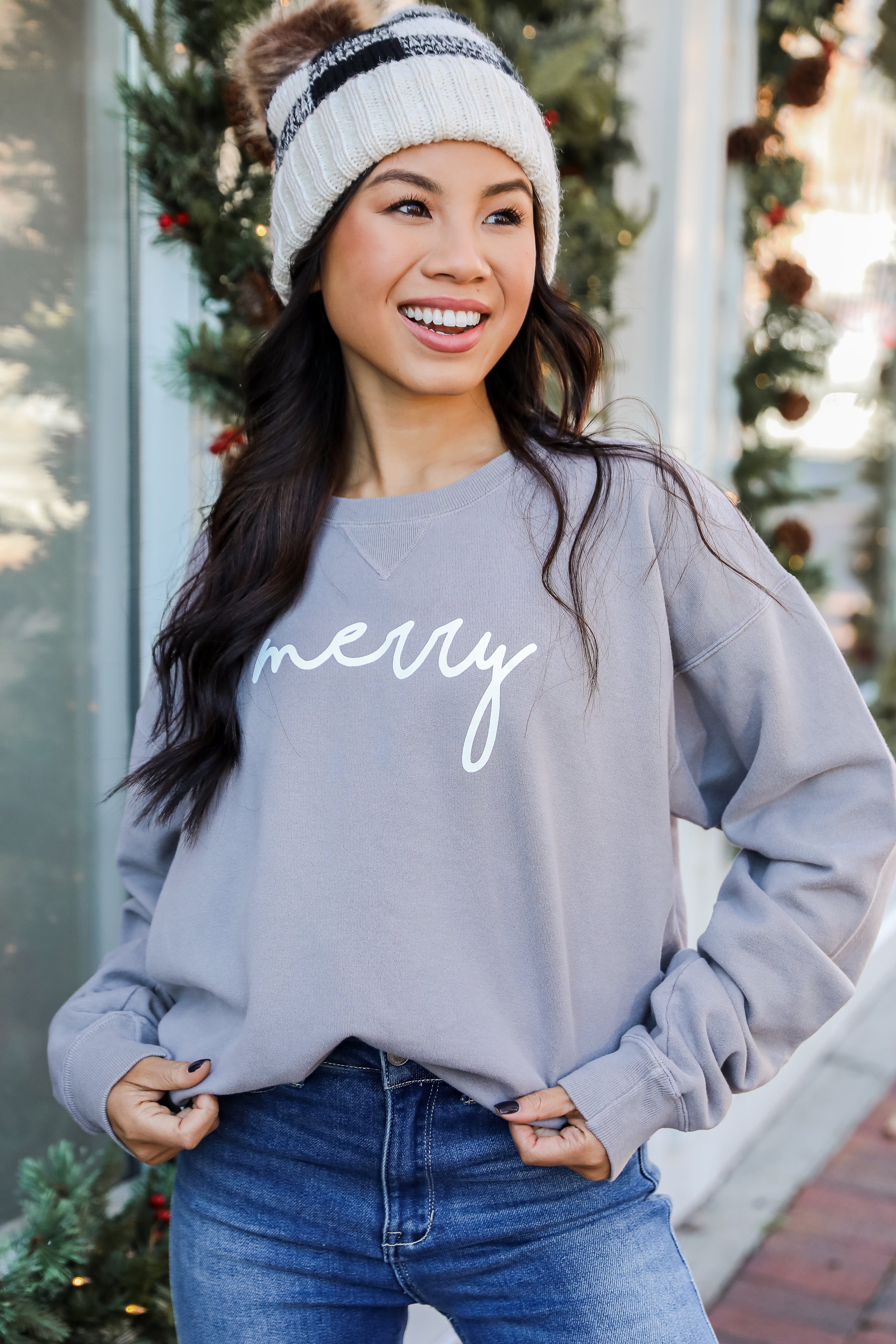 Light Grey Merry Pullover. Christmas Sweatshirt. Comfy Merry Sweatshirt