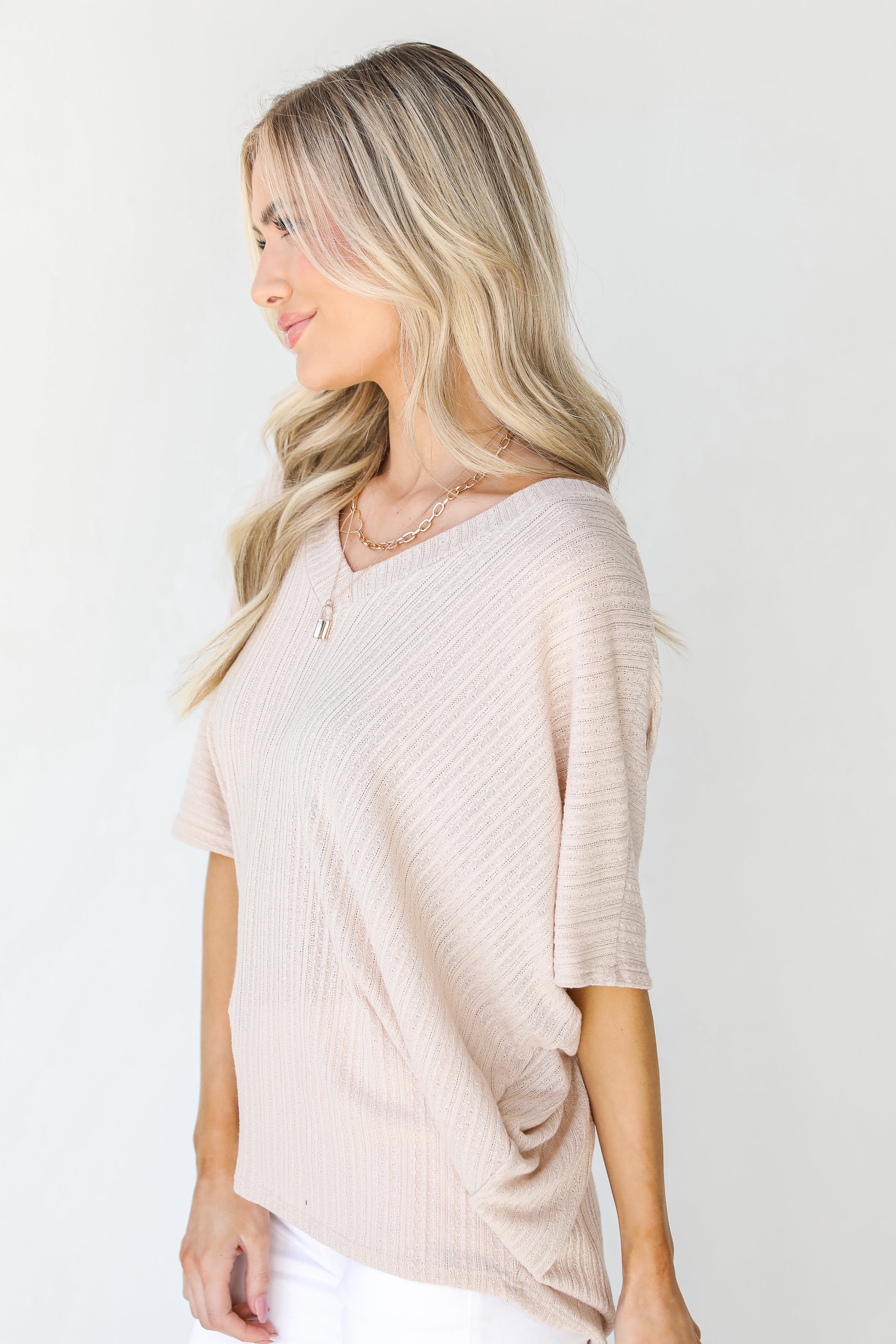 Knit Top in taupe side view