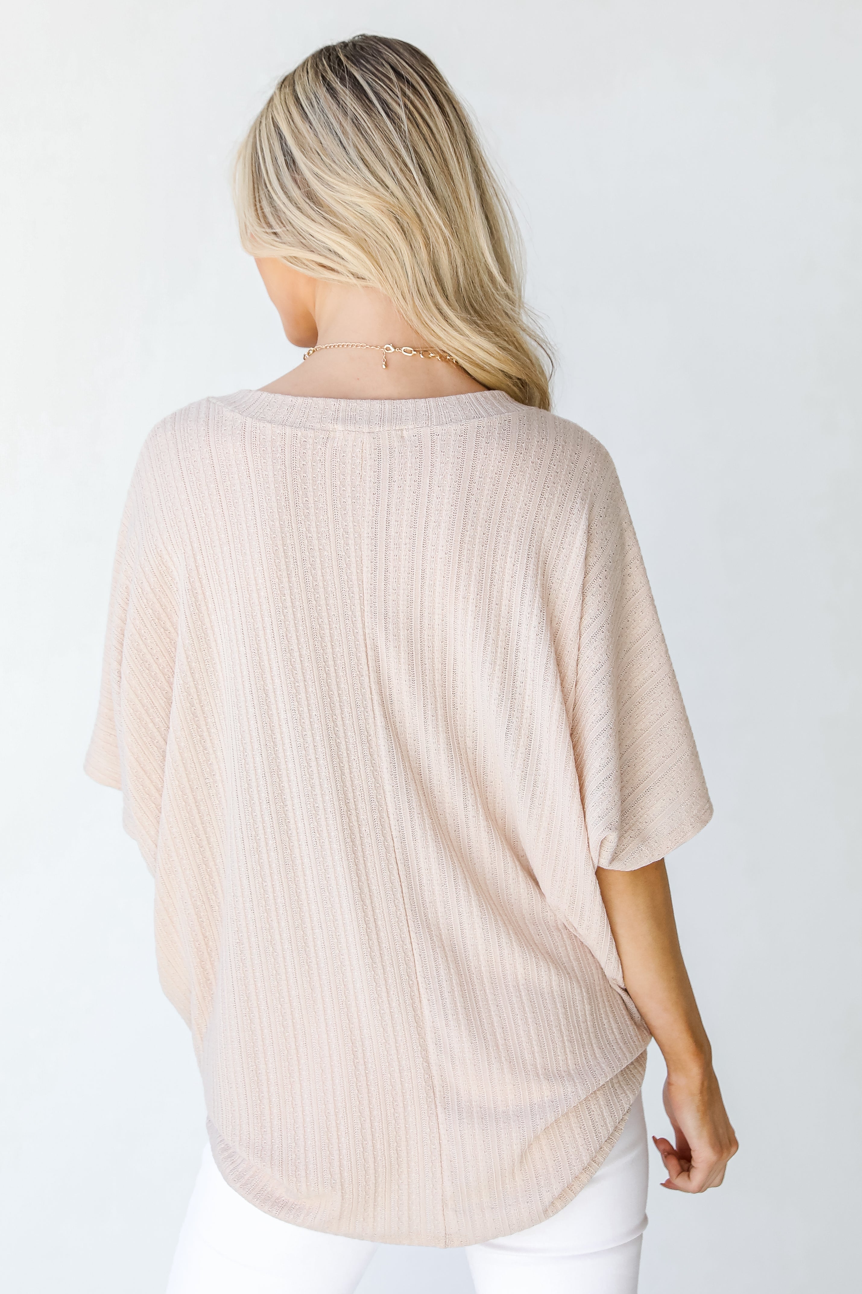 Knit Top in taupe back view