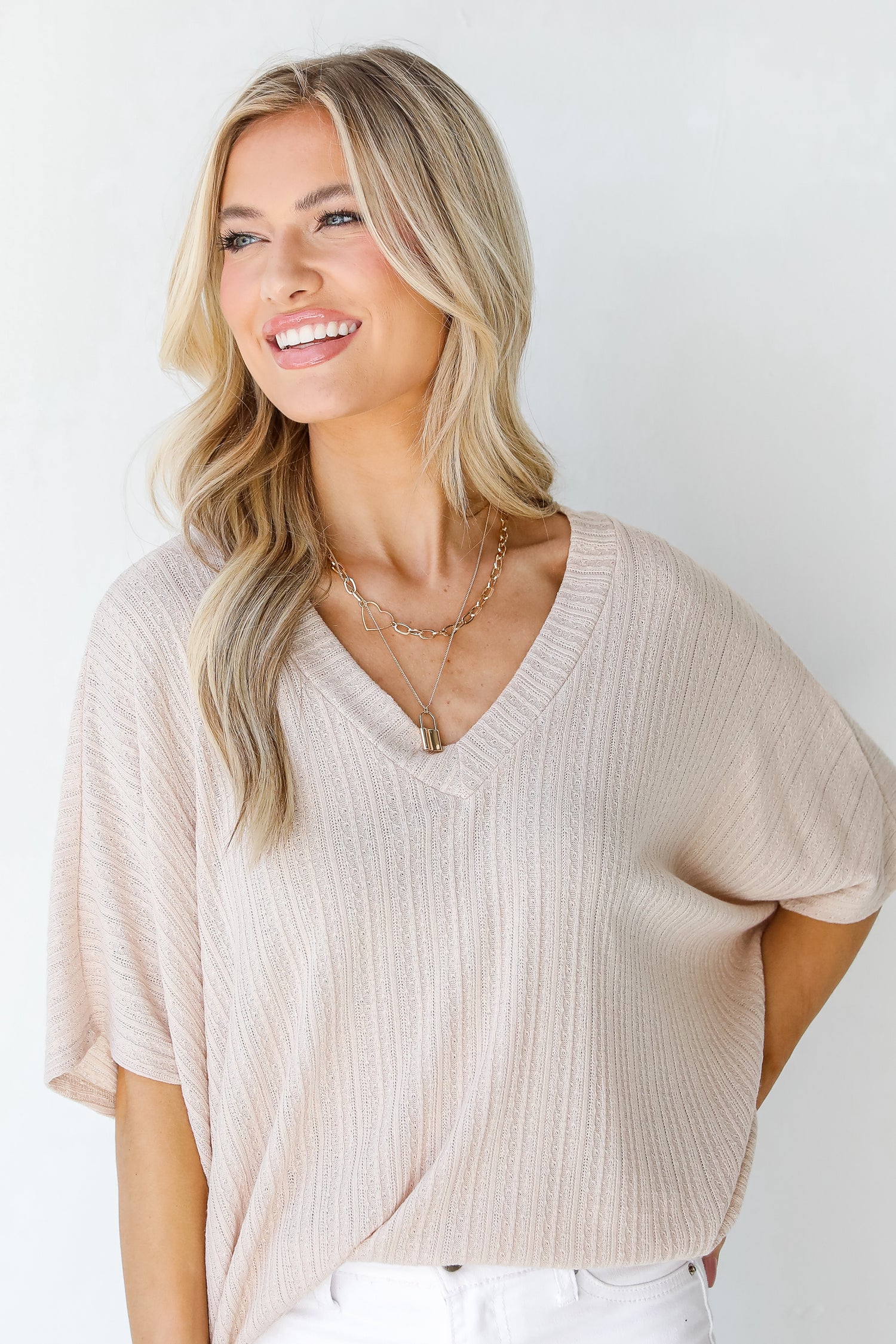 Knit Top in taupe front view