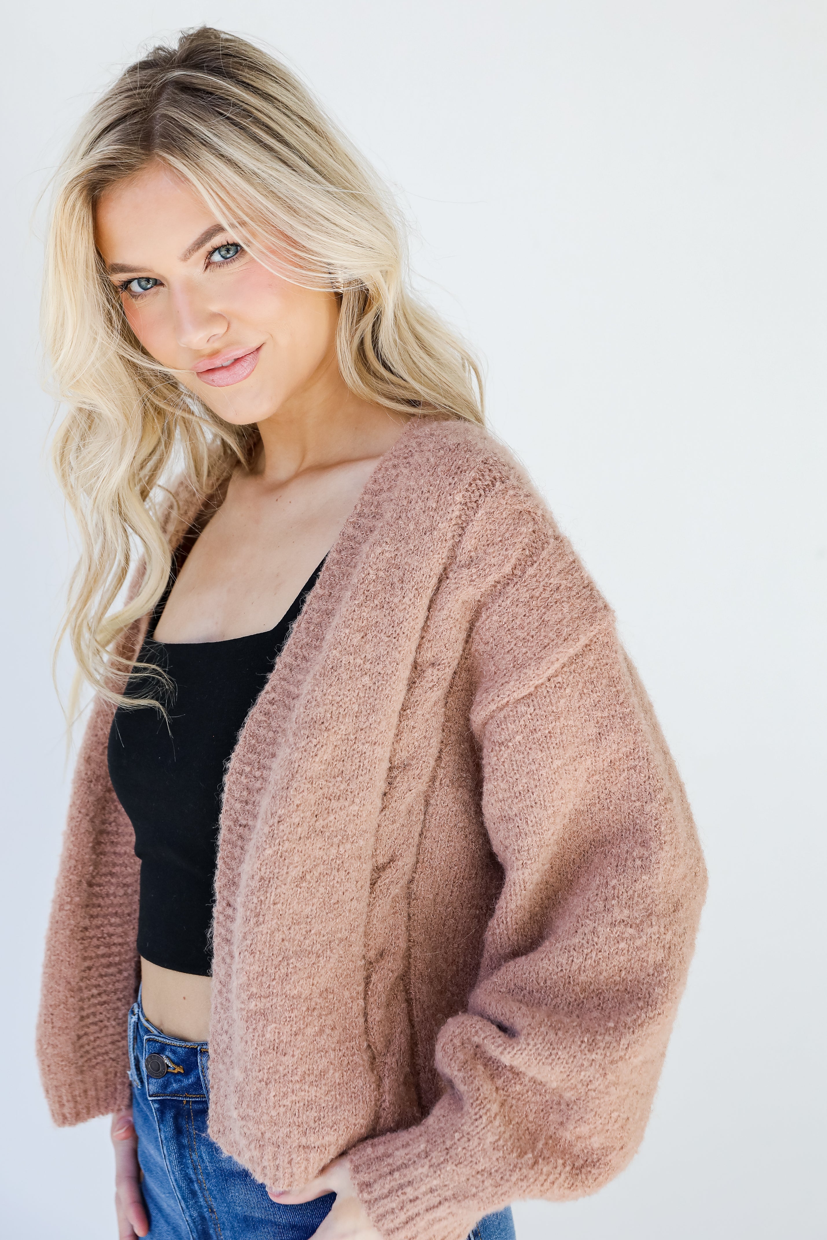 Sweater Cardigan in mocha side view