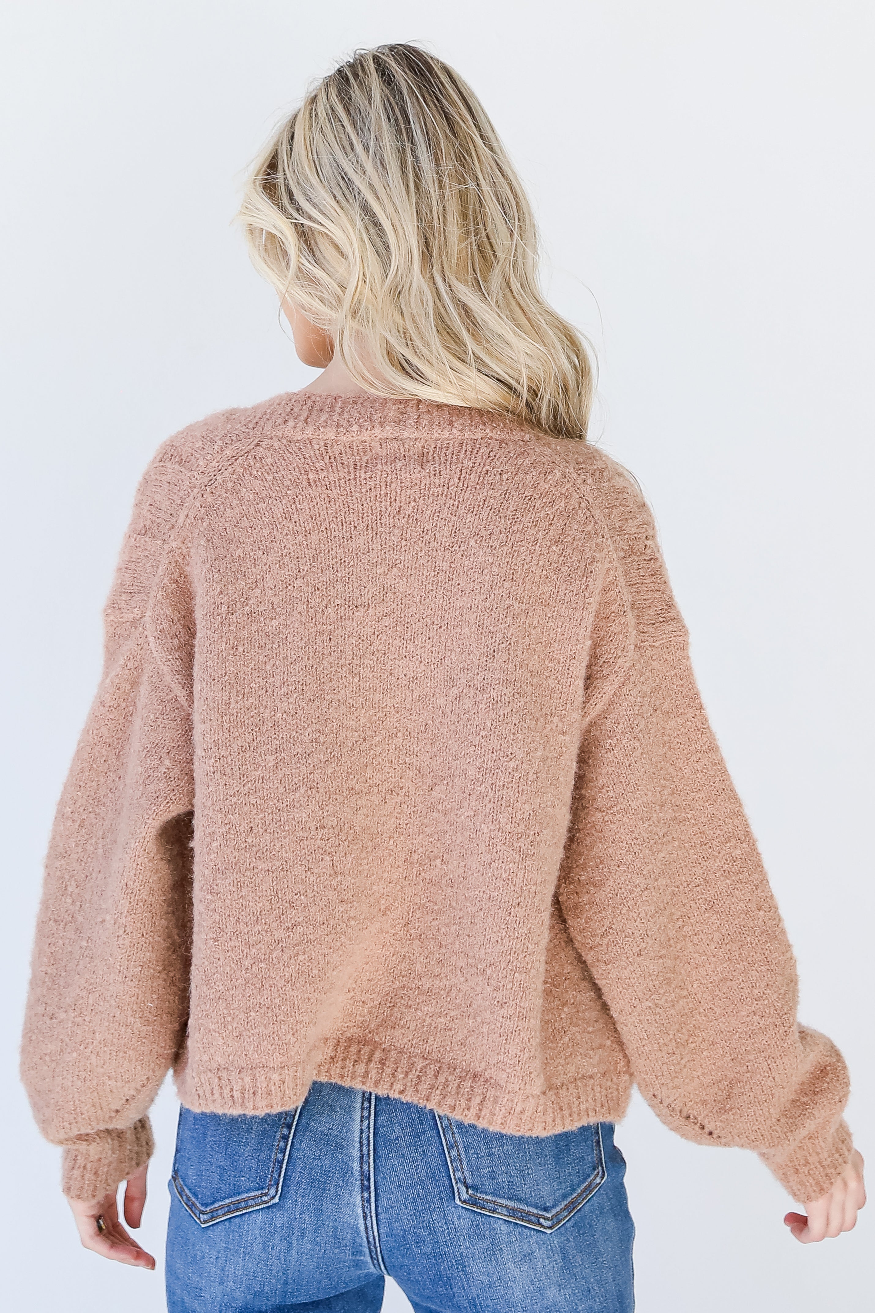 Sweater Cardigan in mocha back view