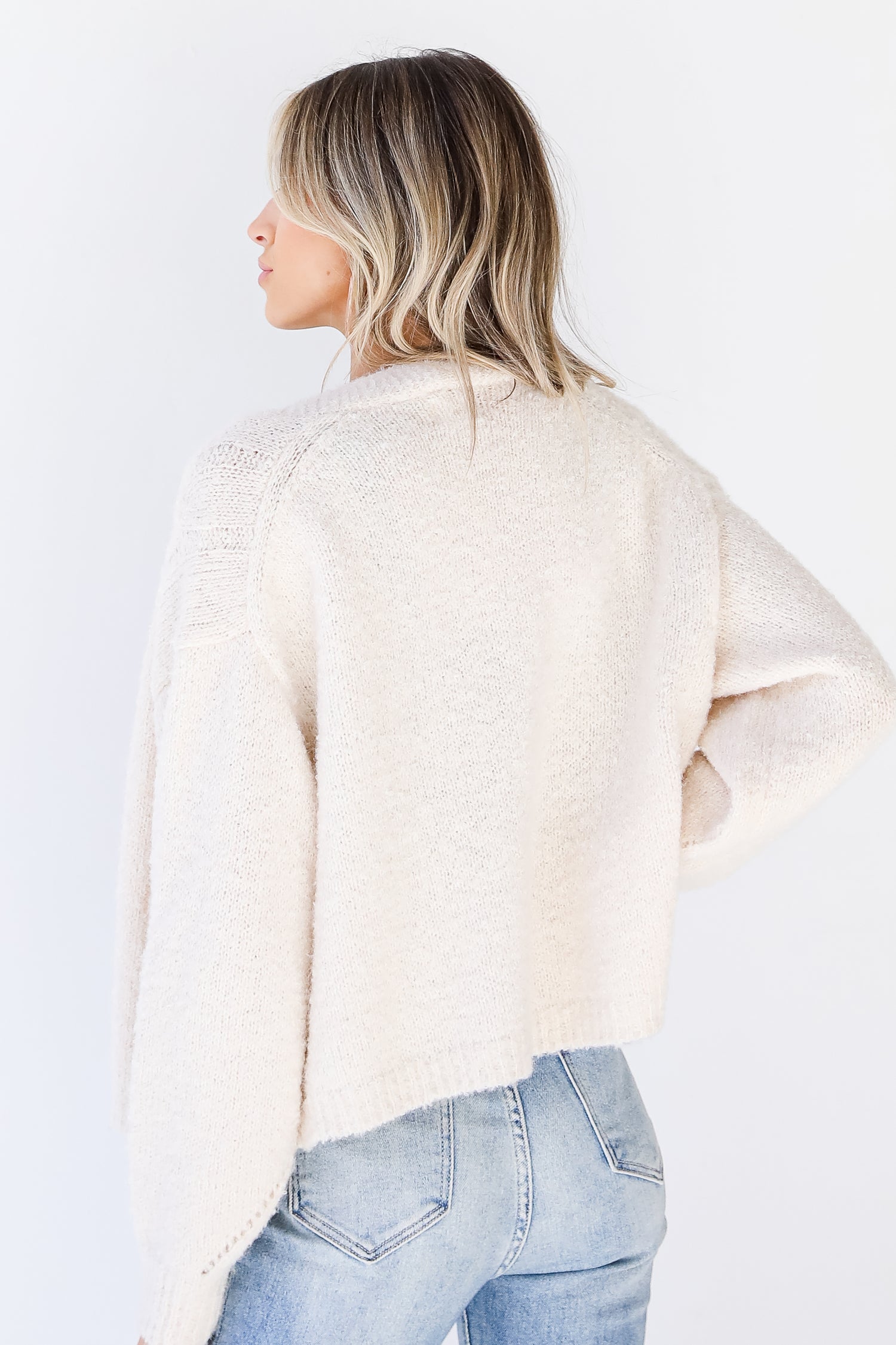 Sweater Cardigan in ivory back view