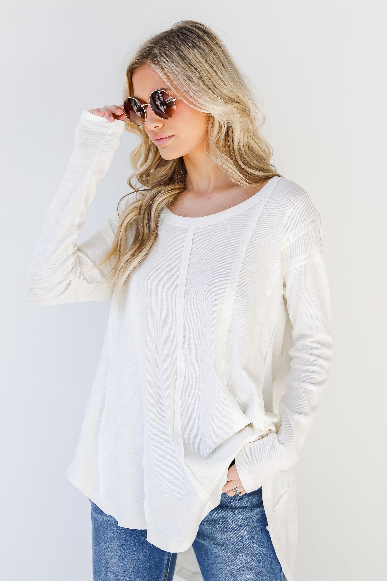 Knit Top in ivory front view
