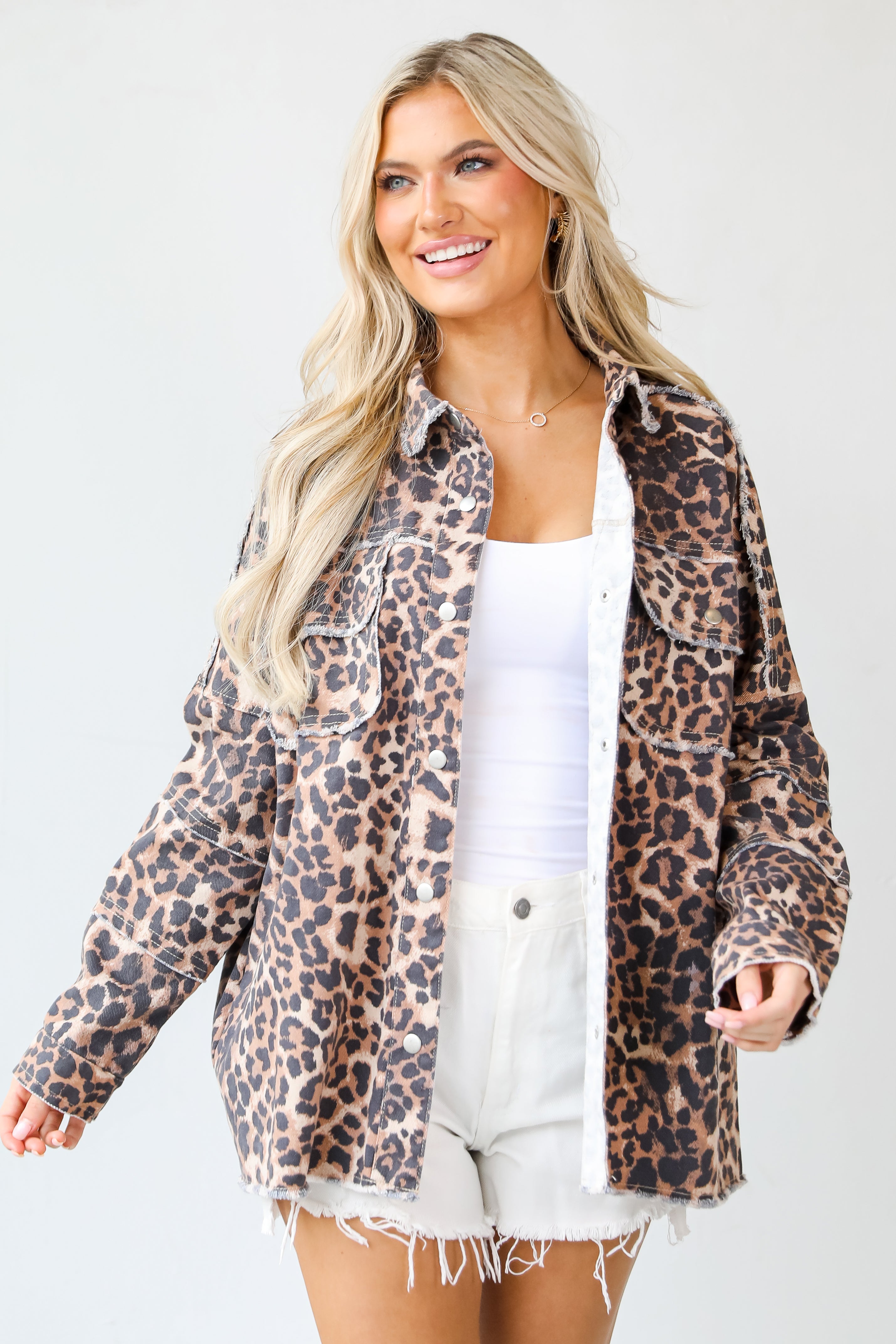 Rock &amp; Roll Leopard Denim Jacket on dress up model