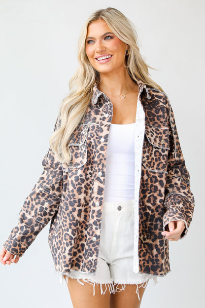Rock &amp; Roll Leopard Denim Jacket on dress up model
