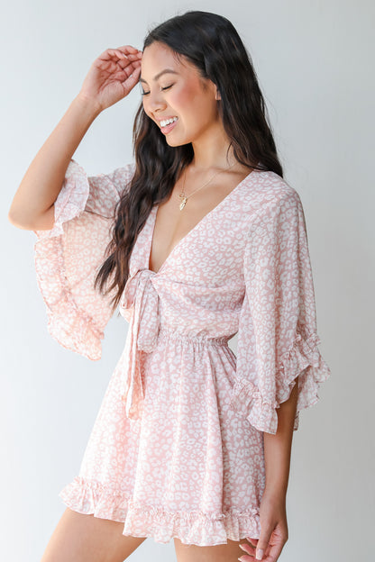 Leopard Romper in mauve side view