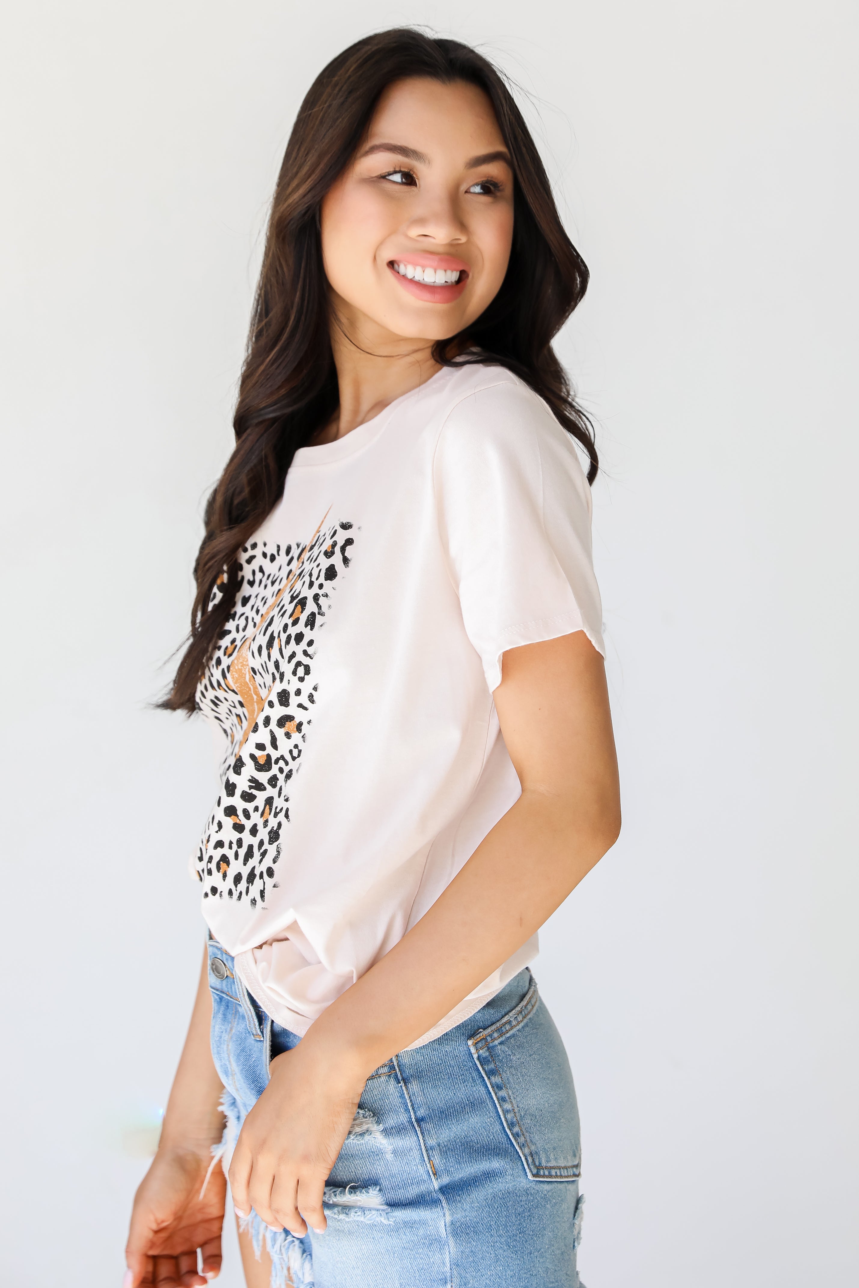 Leopard Lightning Bolt Oversized Graphic Tee side view