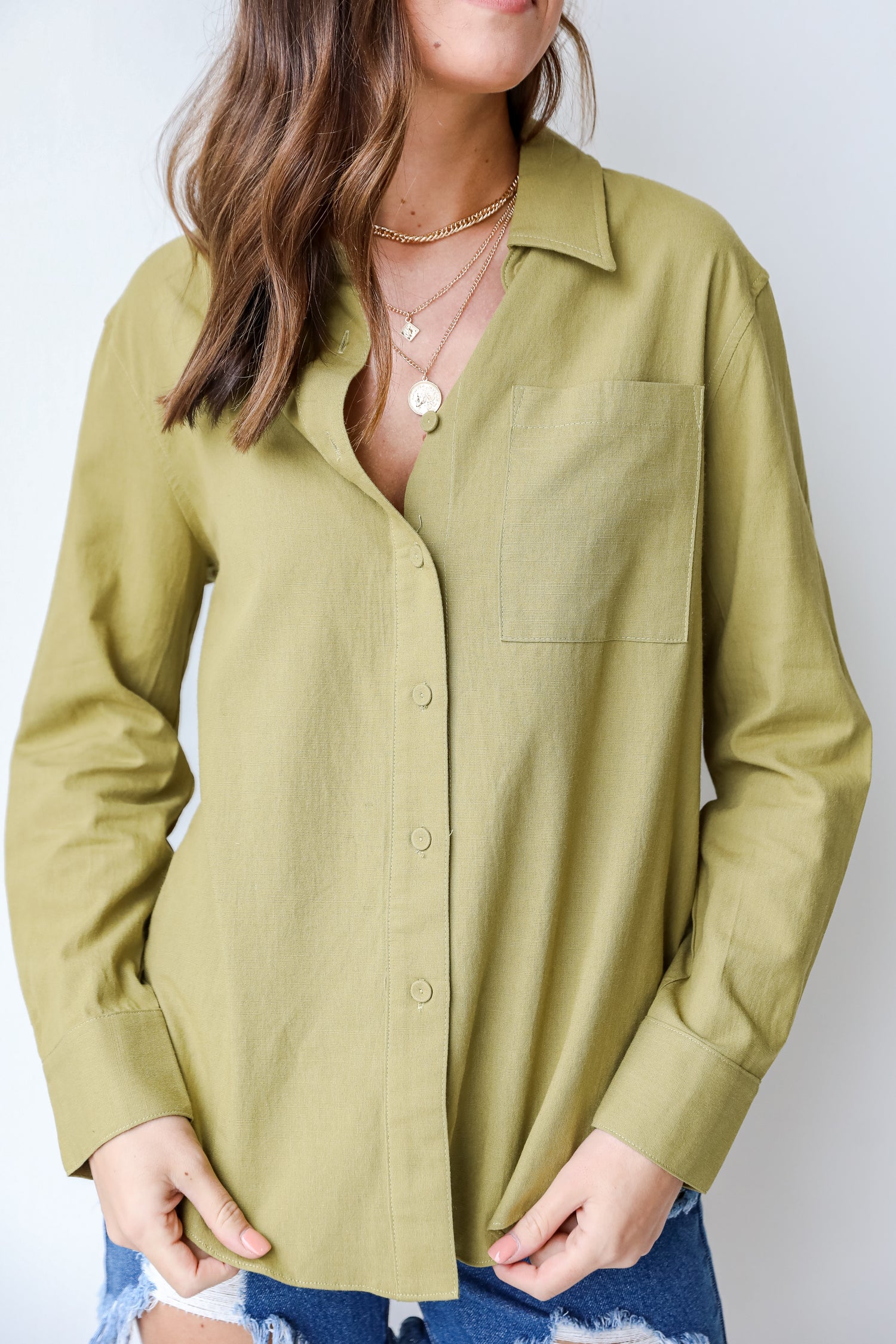 Linen Button-Up Blouse close up