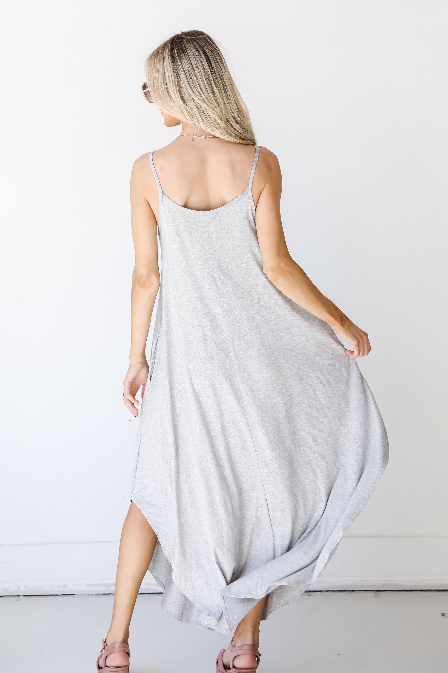 Jersey Knit Maxi Dress in heather grey back view