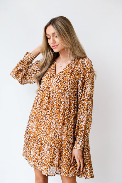 camel Babydoll Mini Dress front view