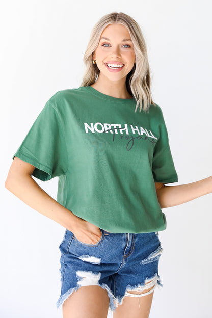 Green North Hall Trojans Tee front view