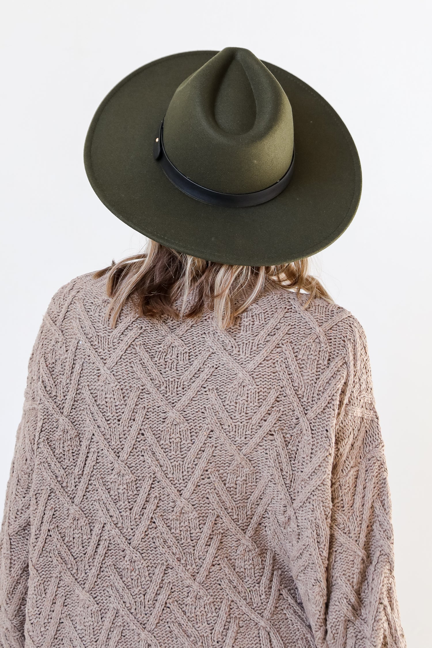 olive Wide Brim Banded Felt Hat back view