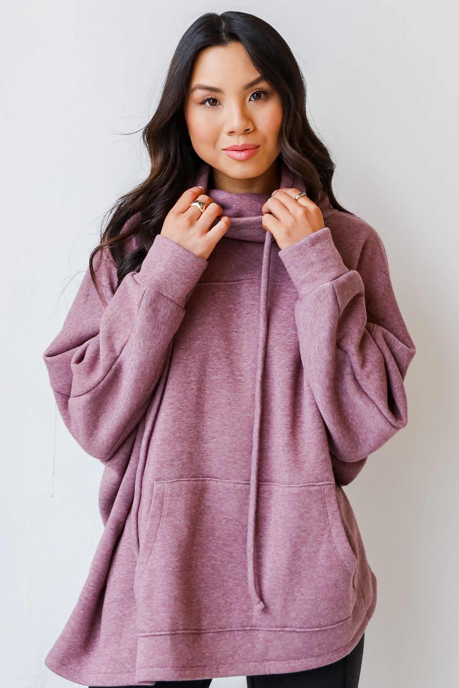 Cowl Neck Pullover in wine front view