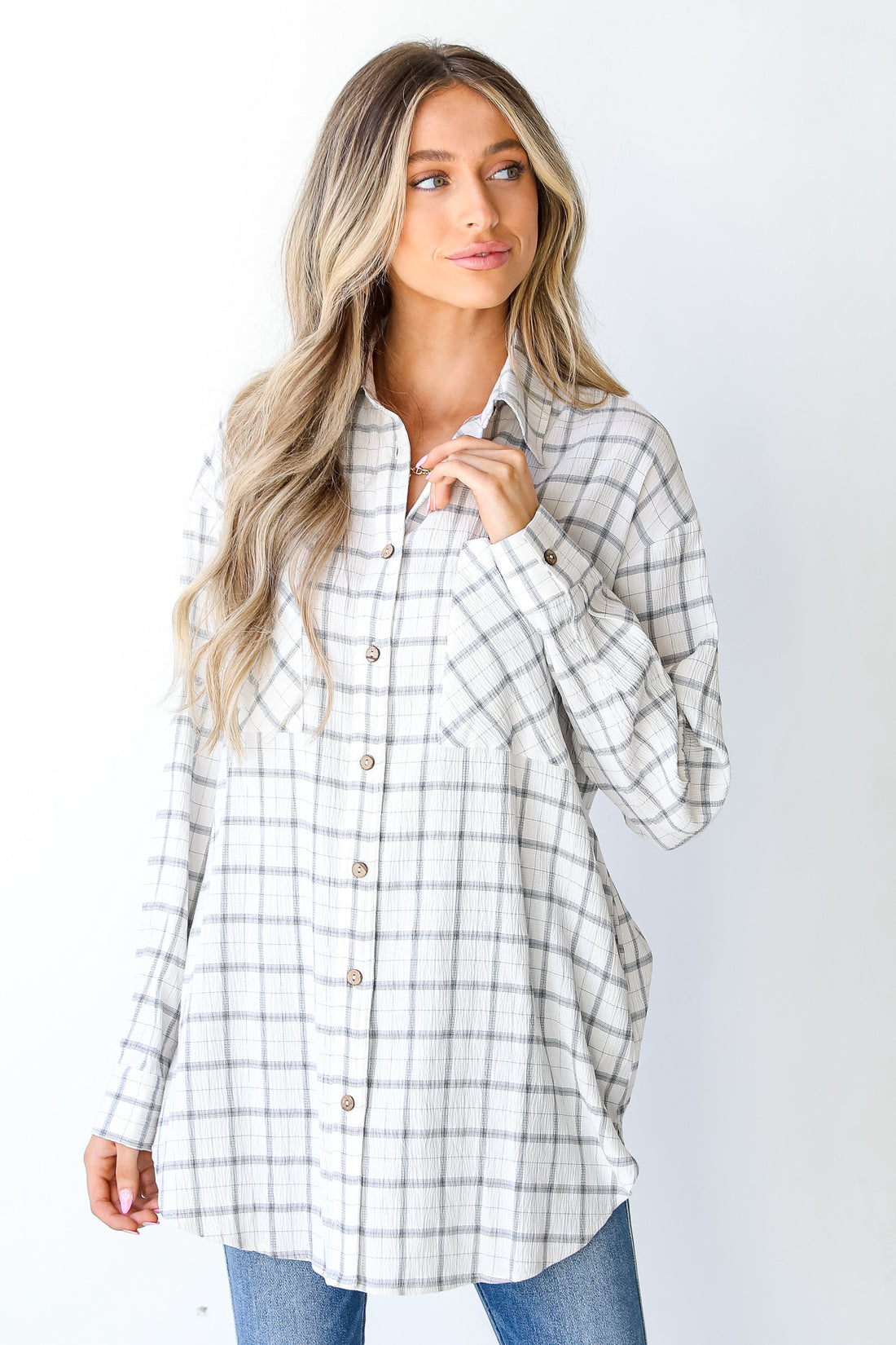 Plaid Button-Up Blouse