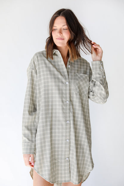 Plaid Tunic in sage on model